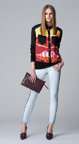 Versace Jeans Silk Long Sleeve Top Skinny Jeans with Zipped Side
