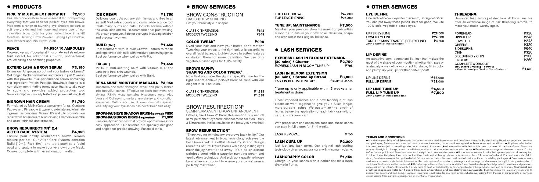 Browhaus Manila Service Menu-