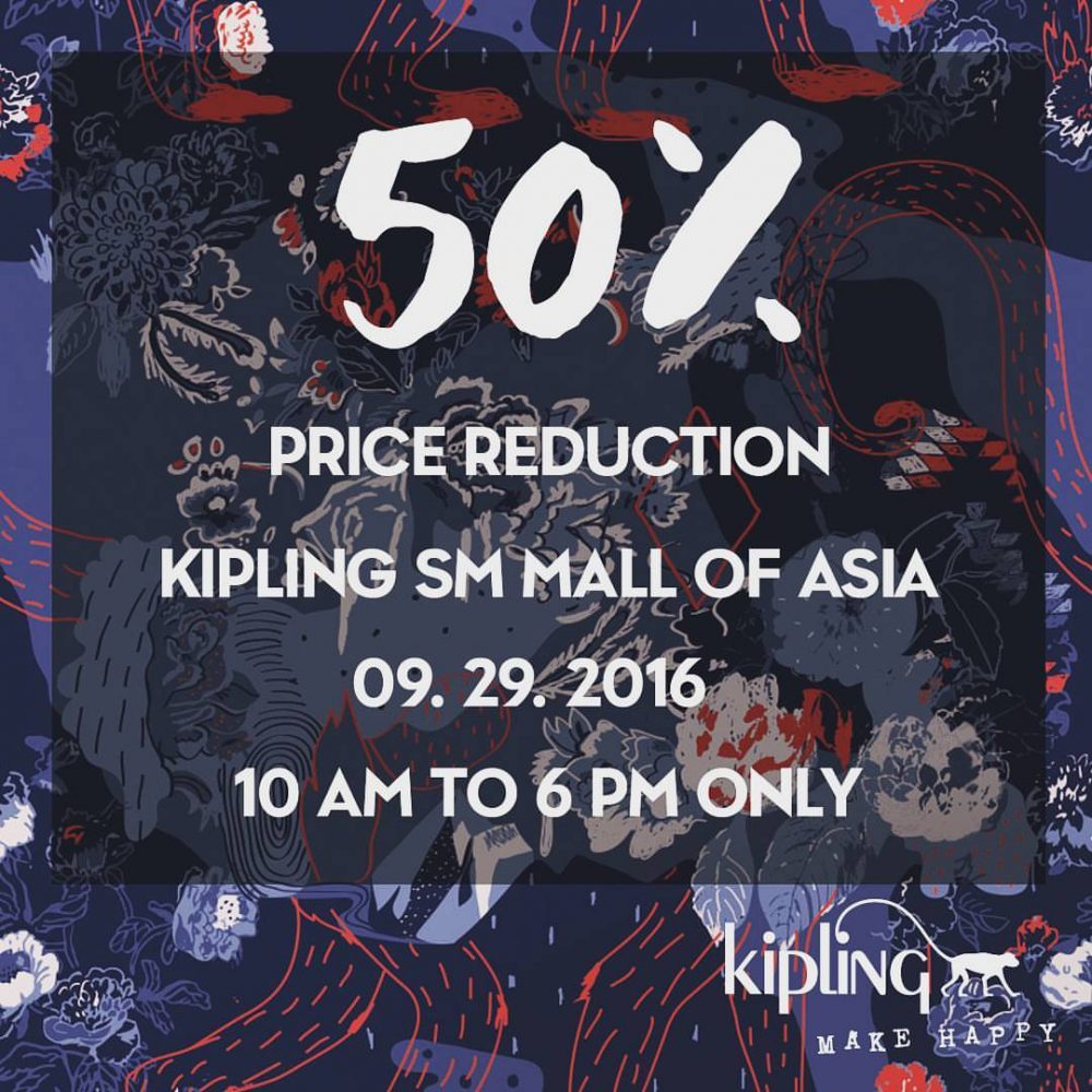 Kipling Fall 2016 Collection + 1 Day 50% Off Sale At SM MOA
